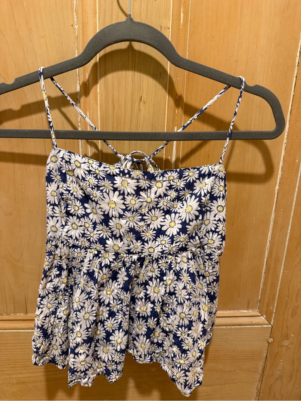 Free People Blue and Yellow Daisy Print Spaghetti-Strap Tank